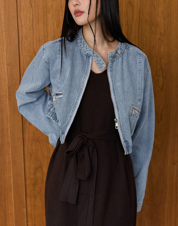 CASUAL WAISTED ZIP-UP DENIM JACKET