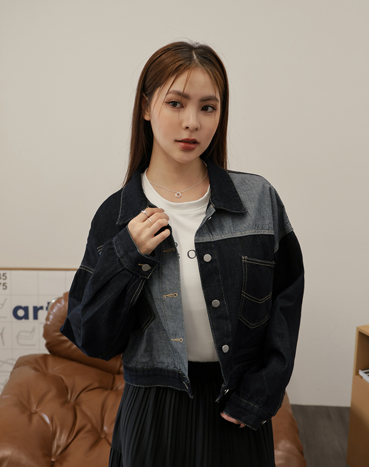 FASHION COLOR-BLOCK DENIM JACKET