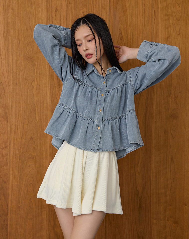 RUFFLE LAYERED COLLAR DENIM JACKET