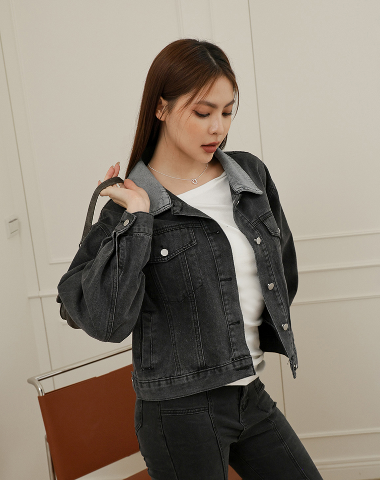 VINTAGE CONTRAST COLLAR DENIM JACKET