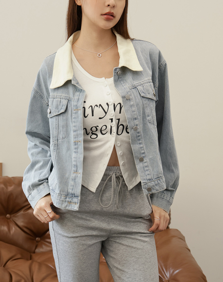 VINTAGE CONTRAST COLLAR DENIM JACKET