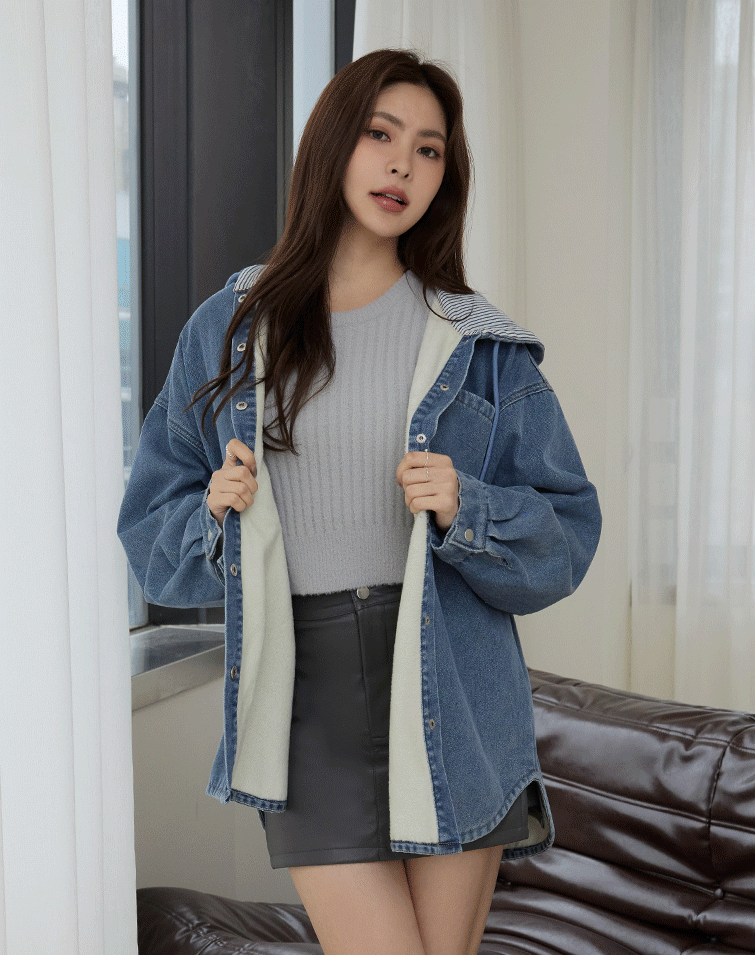 SOFT FLEECE DENIM HOODED JACKET