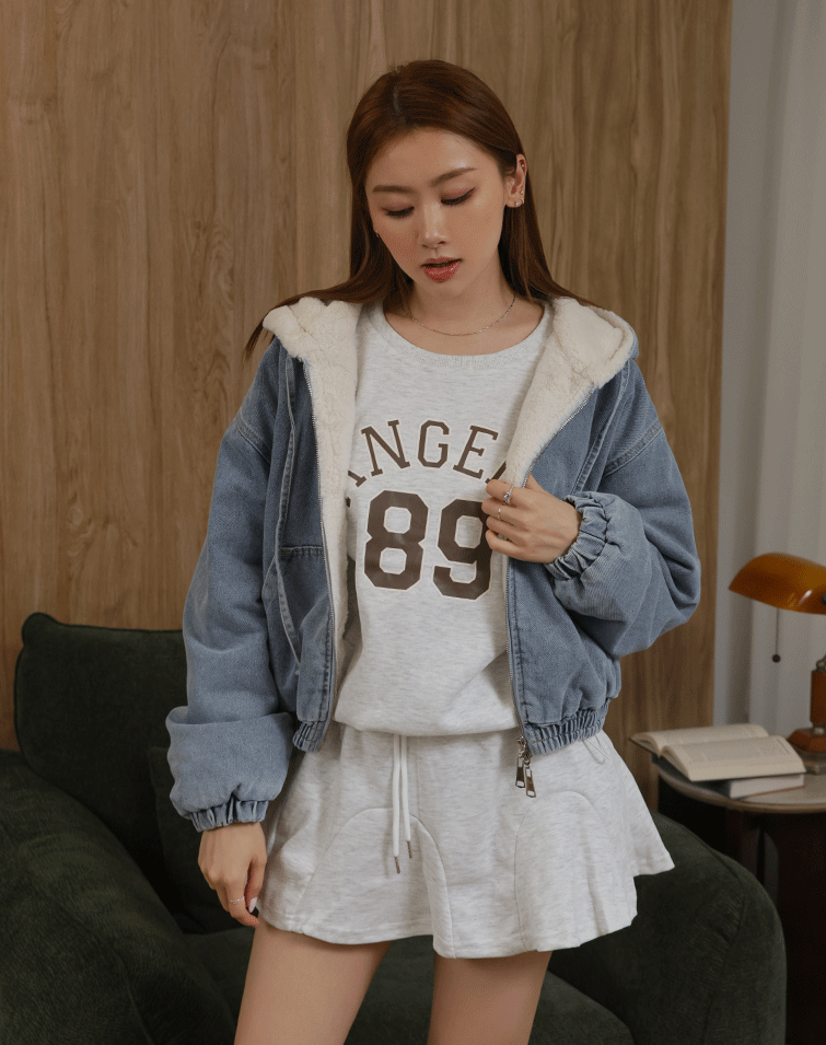 WARM WASHED DENIM HOODIE JACKET