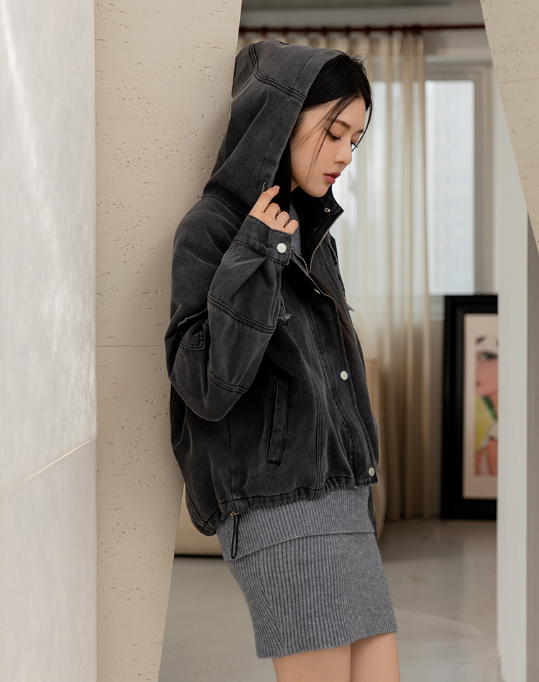 SCULPTED DENIM HOODIE JACKET