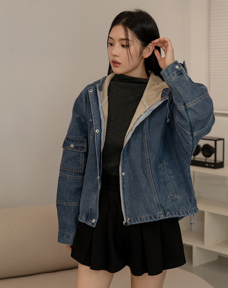 SCULPTED DENIM HOODIE JACKET