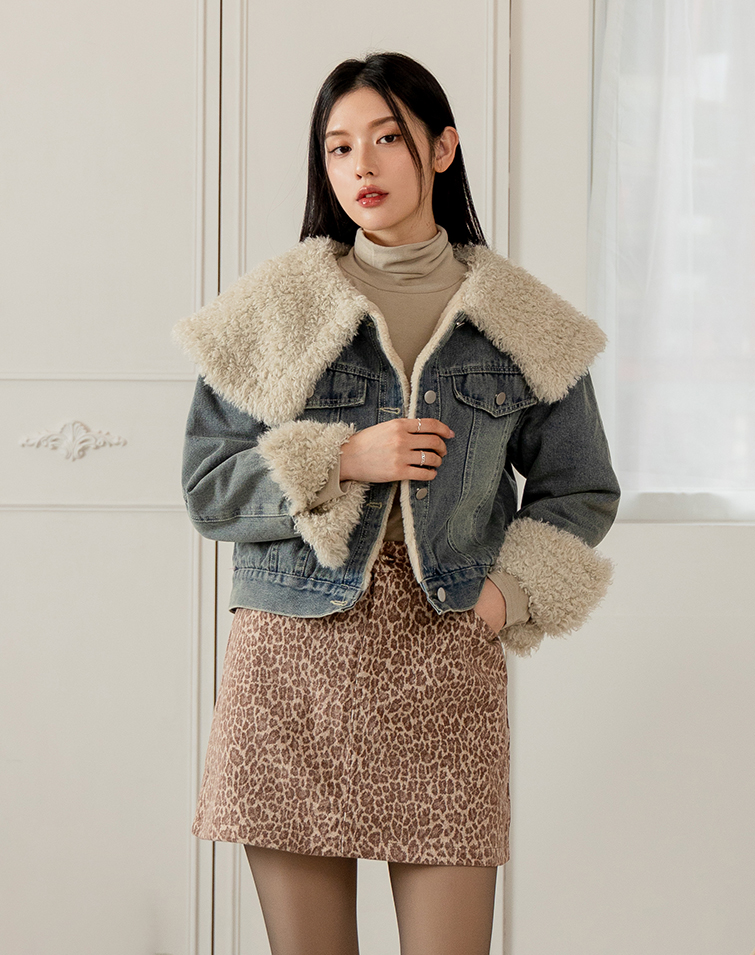 FLEECE-COLLAR DENIM JACKET