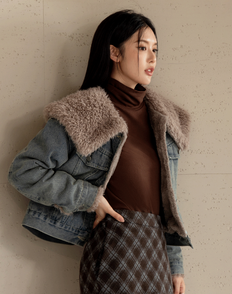 FLEECE-COLLAR DENIM JACKET
