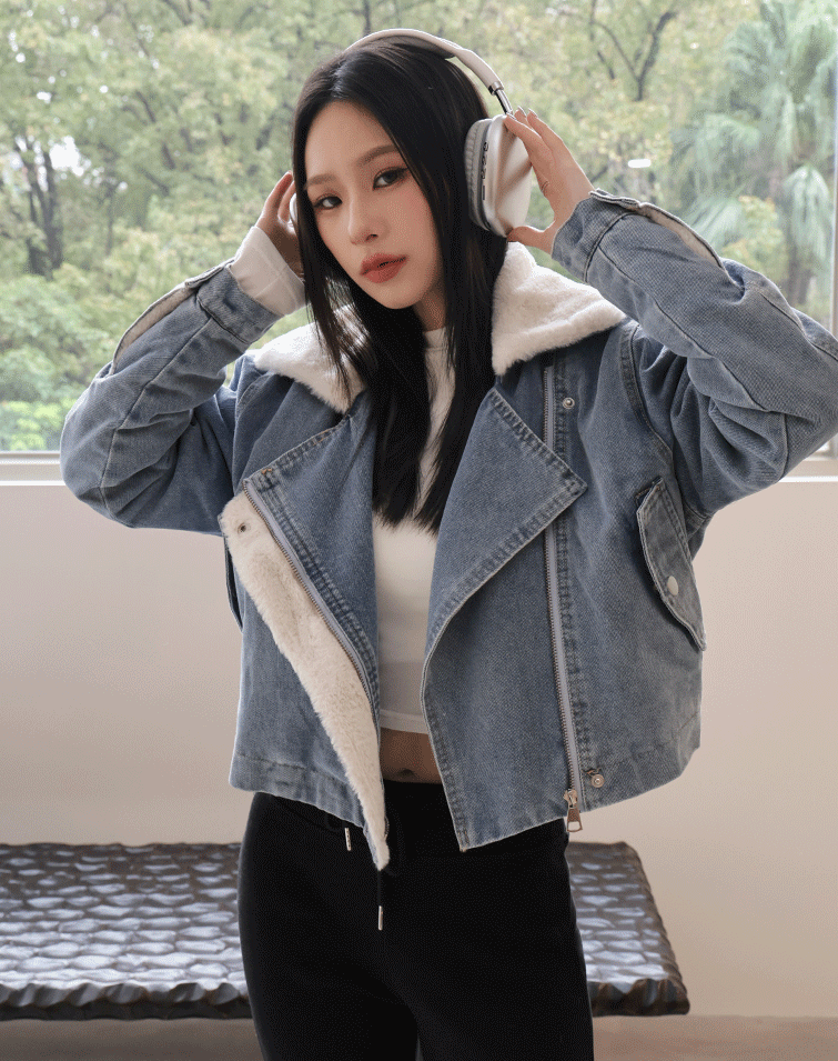 FLEECE SLANT DENIM JACKET