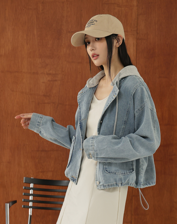 CHIC TWO-WAY HOODED DENIM JACKET