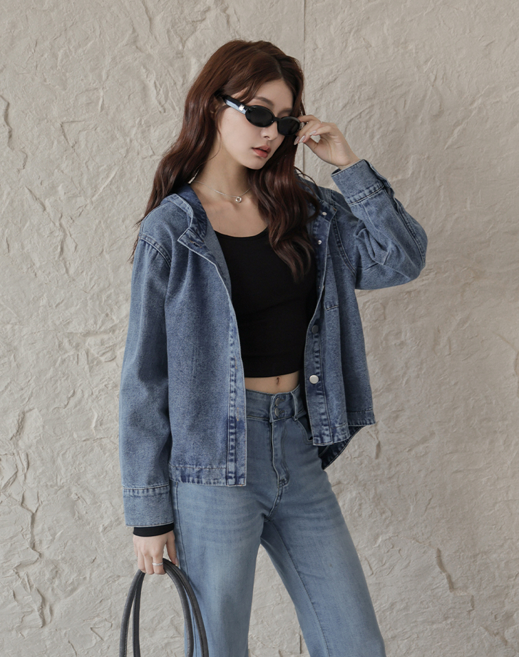 BLUE-WASHED DENIM HOODED