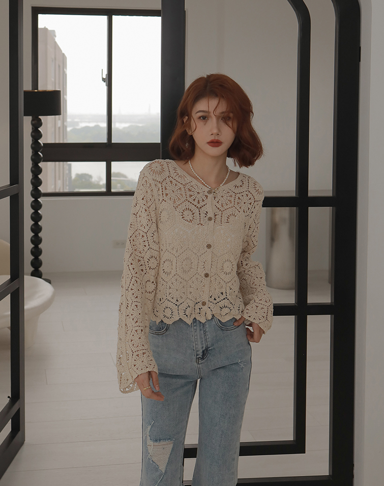 SOFT EMBROIDERY LACE BUTTON SHIRT
