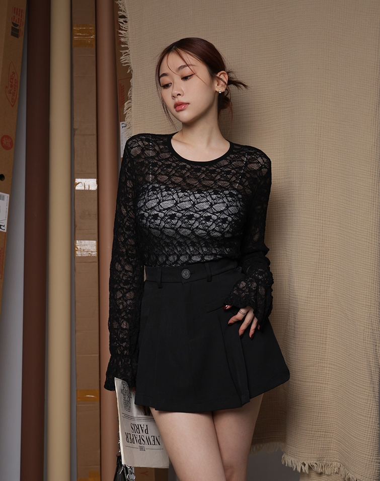 TEXTURED JACQUARD LONG-SLEEVE TOP