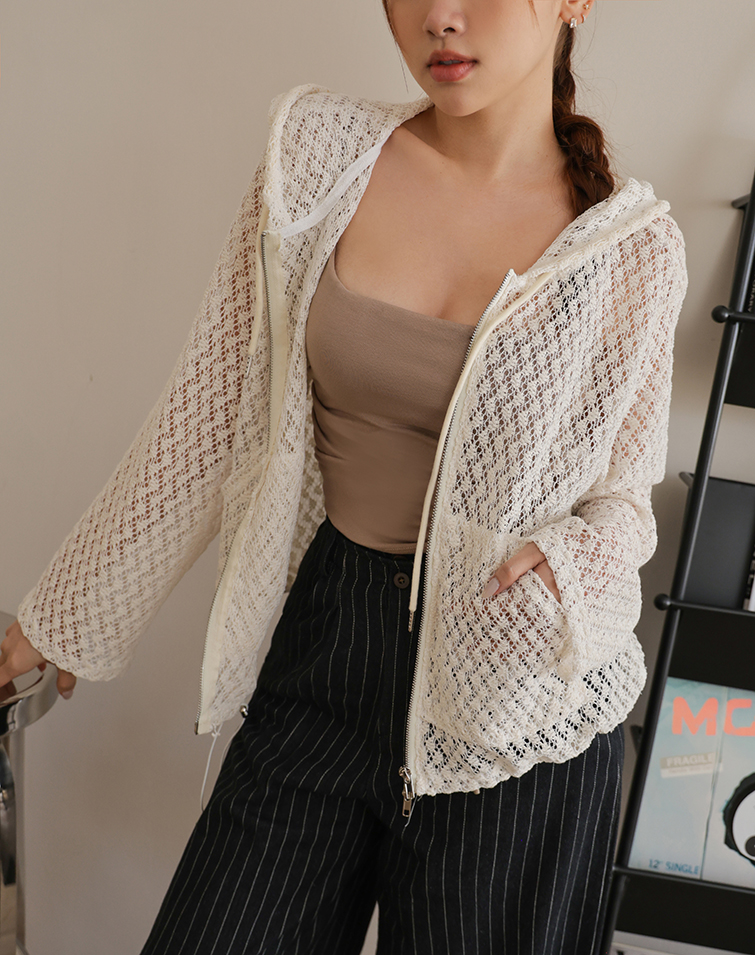 TEXTURED JACQUARD CASUAL HOODED JACKET
