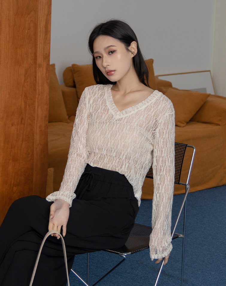 SHEER V-NECK LACE TOP