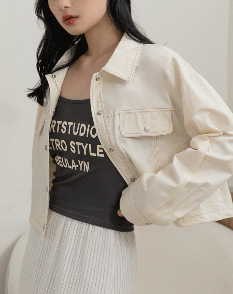 TWO-PIECE CONTRAST STITCH LAPEL JACKET