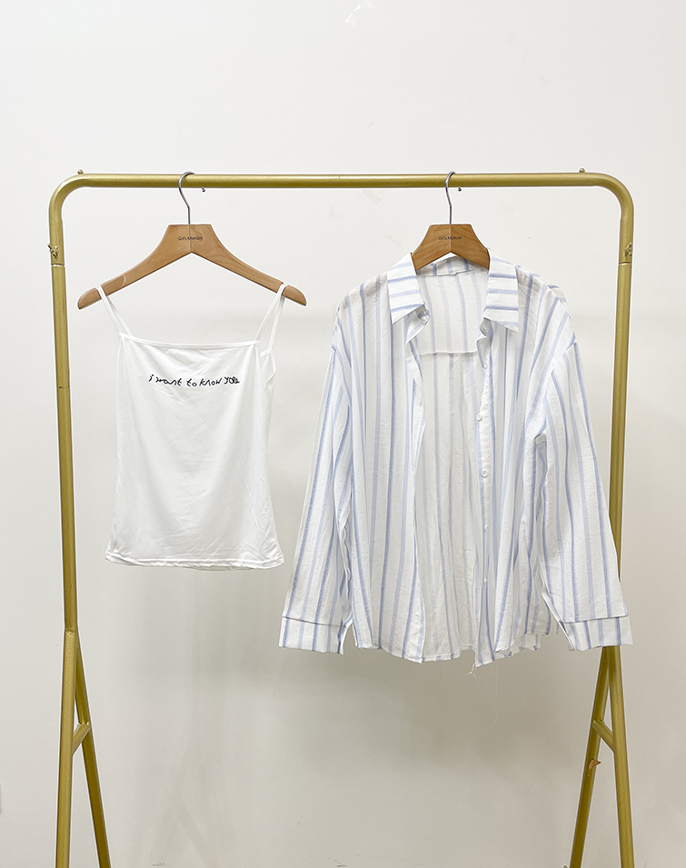 TWO-PIECE ENGLISH LETTERS STRIPED TANK TOP