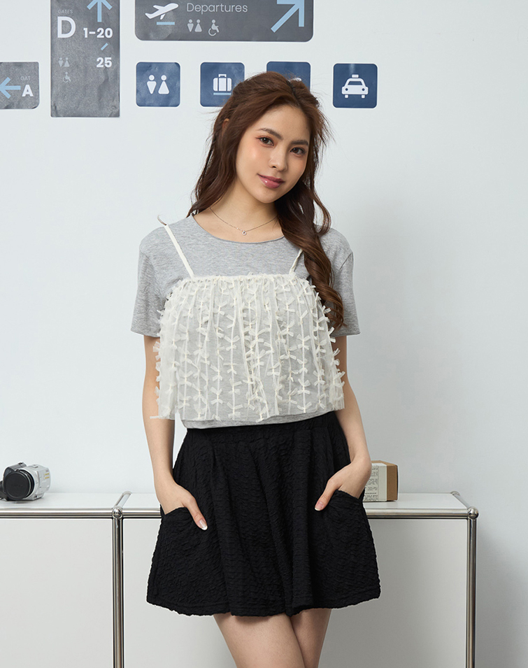 3D BOW MESH TWO-PIECE TOP