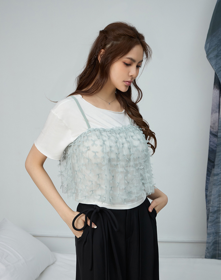 3D BOW MESH TWO-PIECE TOP