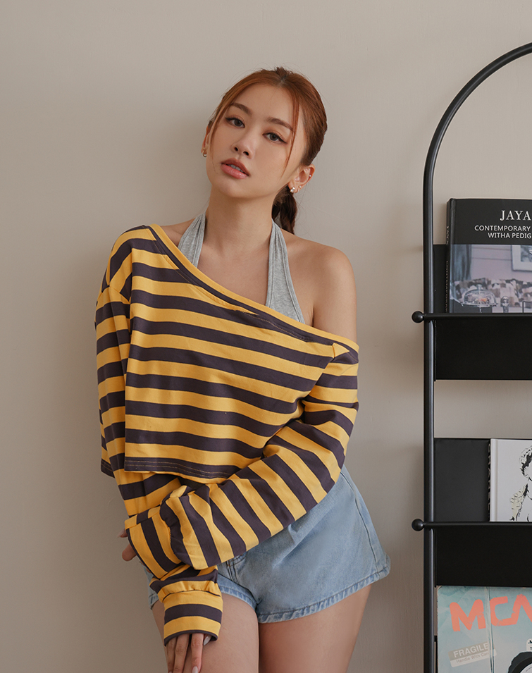 VIBRANT COLORBLOCK STRIPE TWO-PIECE LONG-SLEEVE TOP