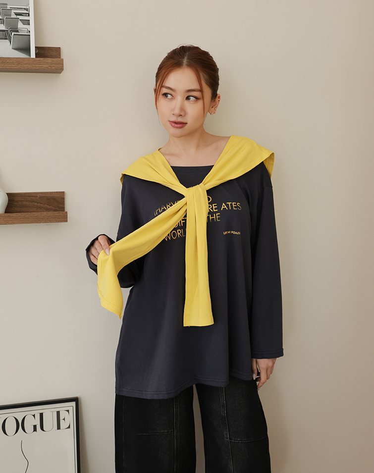 COLORBLOCK LETTER PRINT TWO-PIECE SHRUG TOP