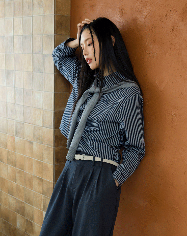 CASUAL LAYERED STRIPE SHIRT WITH SHAWL