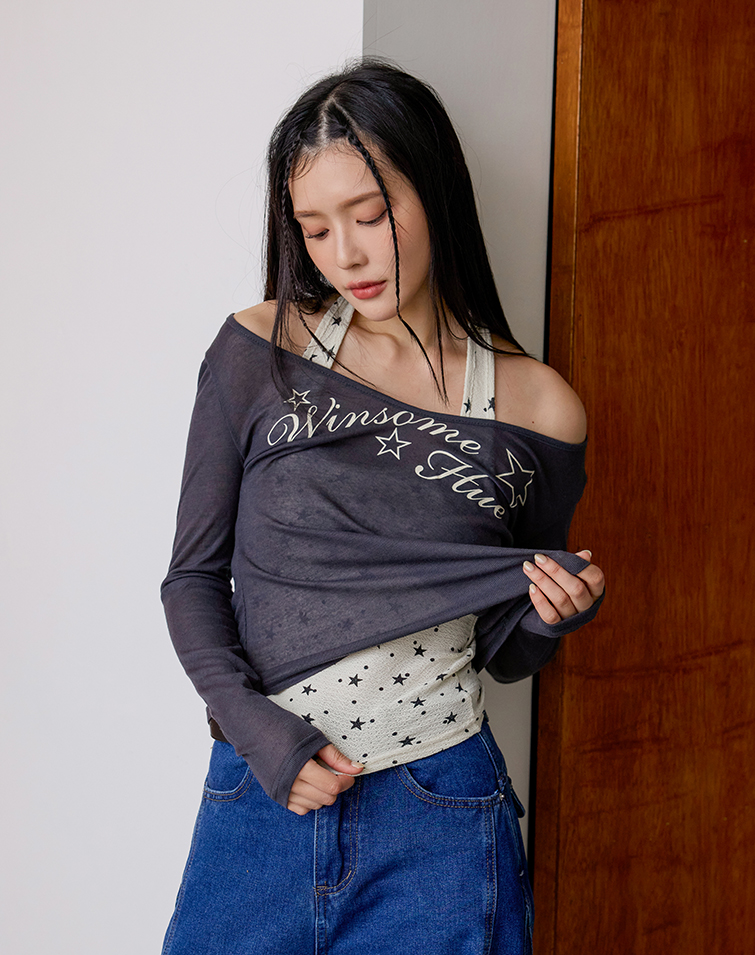 HALTER V-NECK STAR PRINT TWO-PIECE TOP