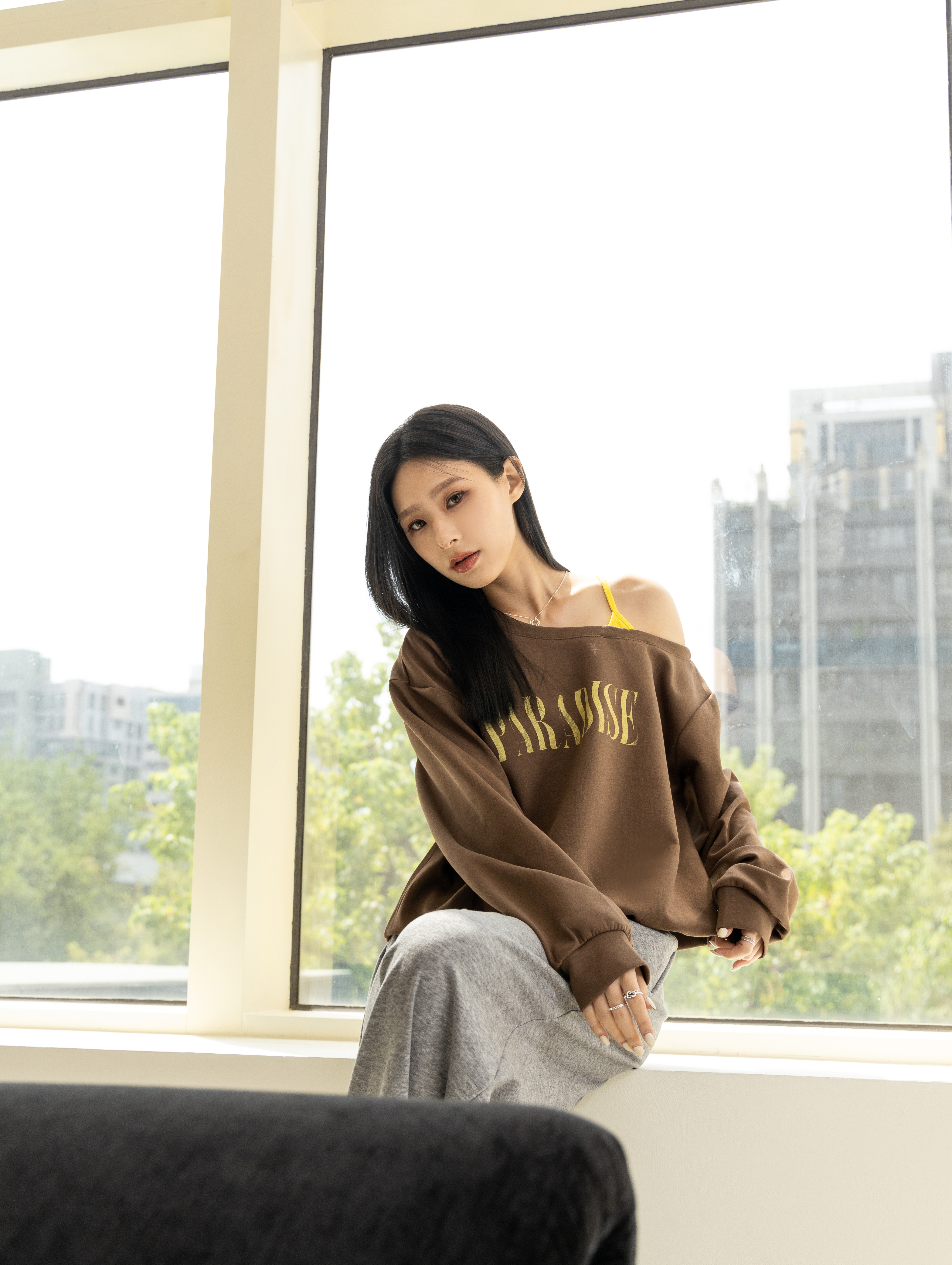 ASYMMETRICAL FAUX TWO-PIECE LONG SLEEVE TOP