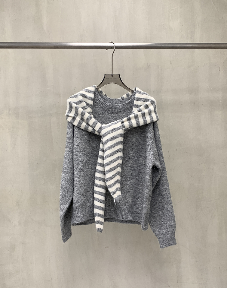 FRENCH STRIPE SHAWL LONG-SLEEVE TOP
