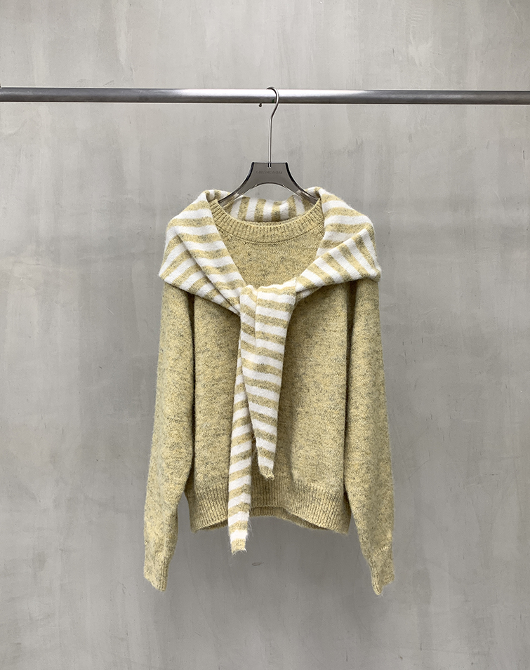 FRENCH STRIPE SHAWL LONG-SLEEVE TOP