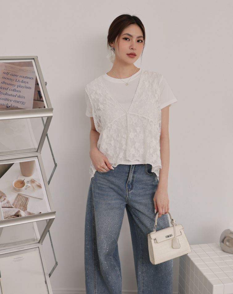 SOFT LACE PEPLUM TWO-PIECE TANK TOP