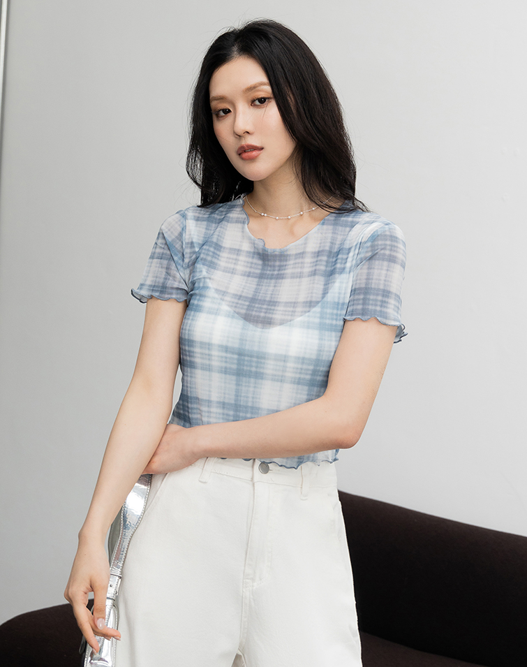 SHEER CHECKERED 2-PIECE TOP