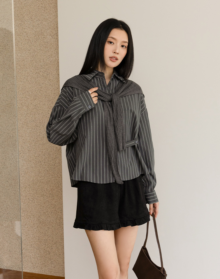 FRESH-STRIPED SHAWL SHIRT