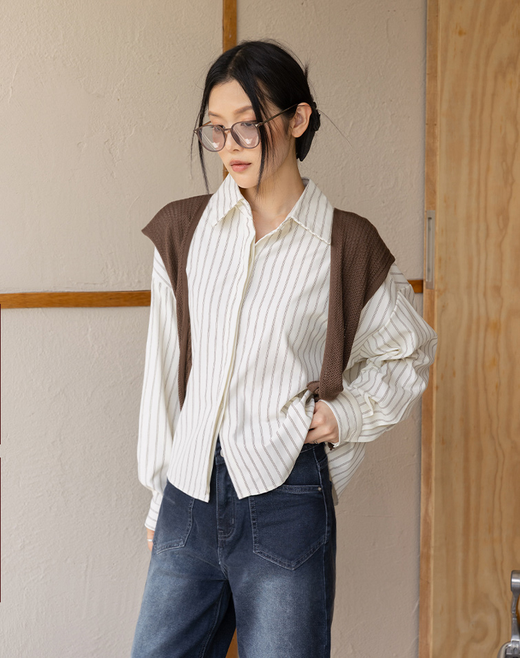 FRESH-STRIPED SHAWL SHIRT