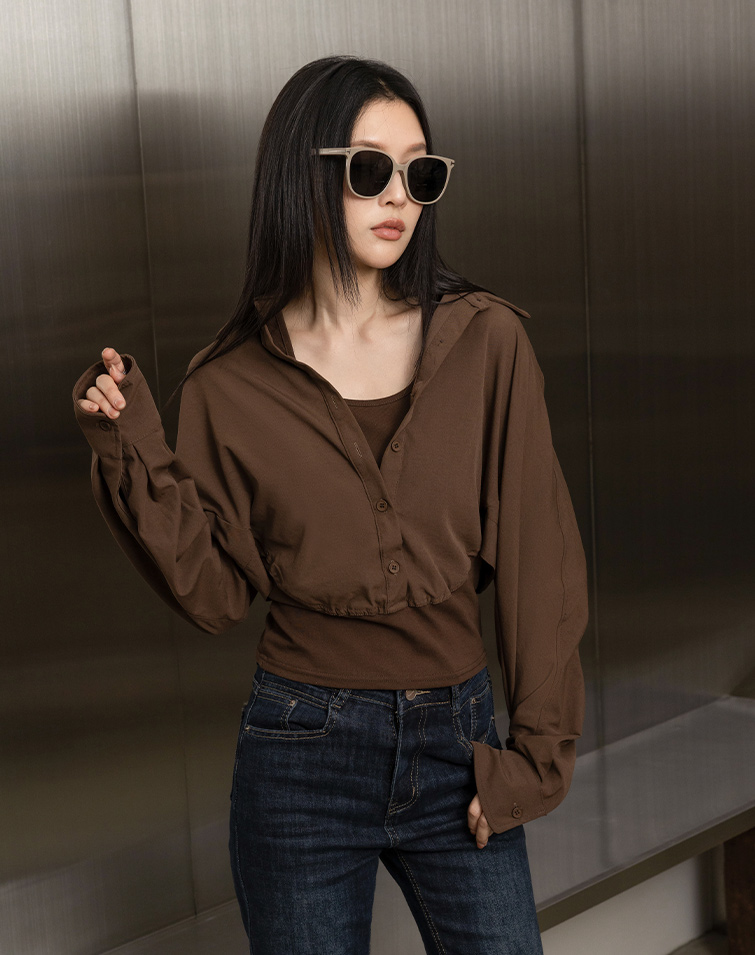 CINCHED FAUX 2-PIECE SHIRT