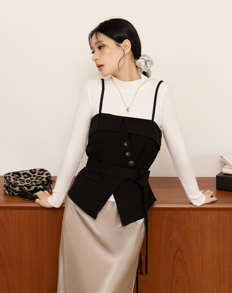 CINCHED SUIT-VEST 2-PIECE TOP