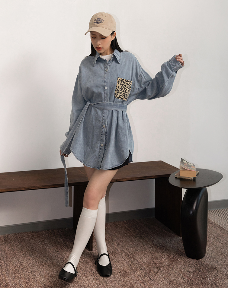 TRENDY PATCH DENIM TIE TOP