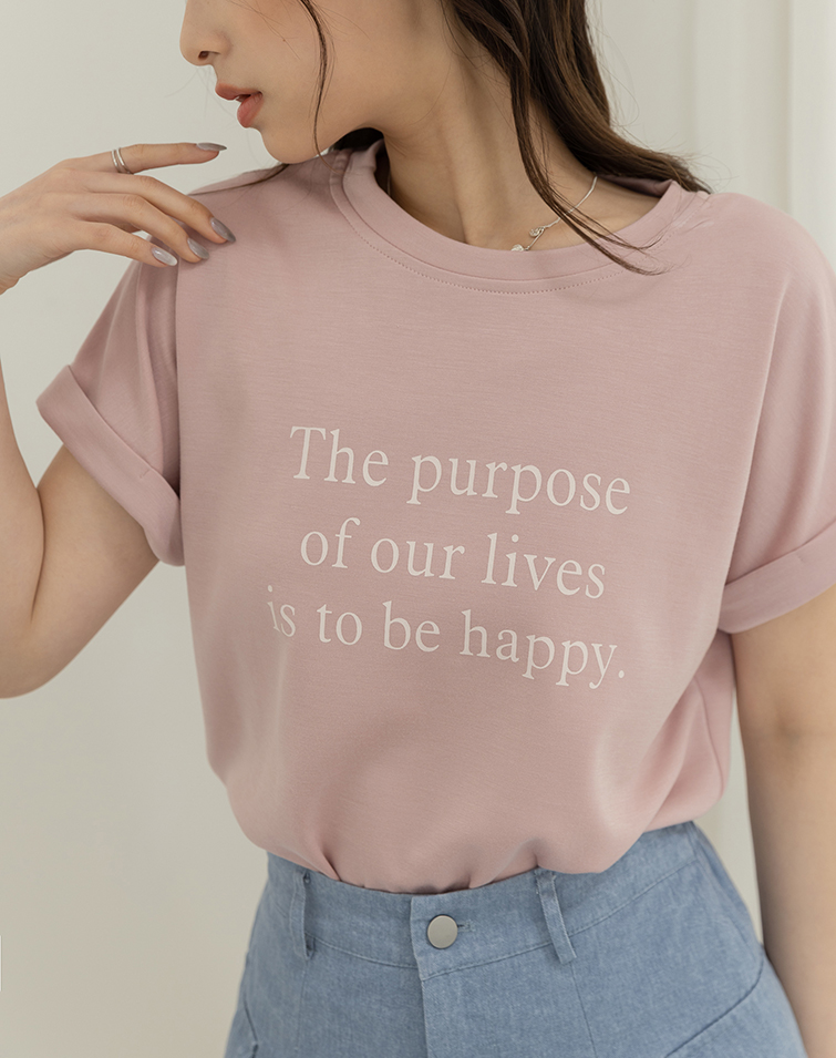 FOLDED SLEEVE LETTERING ROUND NECK TEE