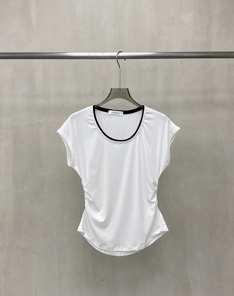 FAUX TWO-PIECE ROUND-NECK WAIST-CINCHING TOP