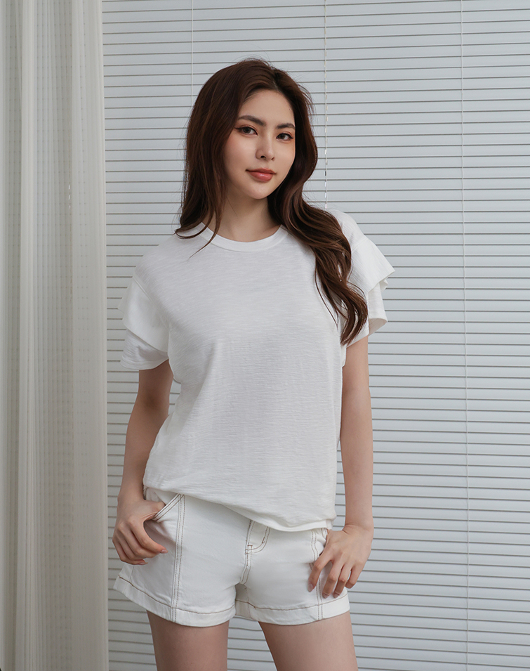 MIT WAVE DESIGN DOUBLE LAYER SHORT SLEEVE TOP