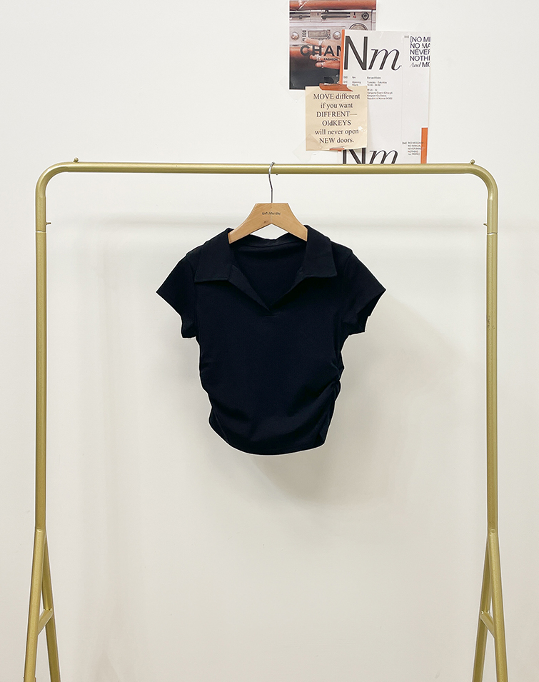 SOLID COLOR COLLAR BUTTON DOWN WAIST TIE TOP