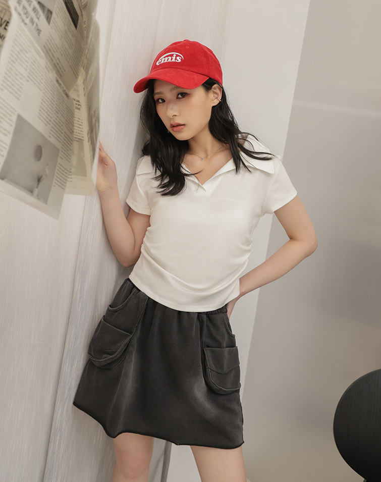 SOLID COLOR COLLAR BUTTON DOWN WAIST TIE TOP