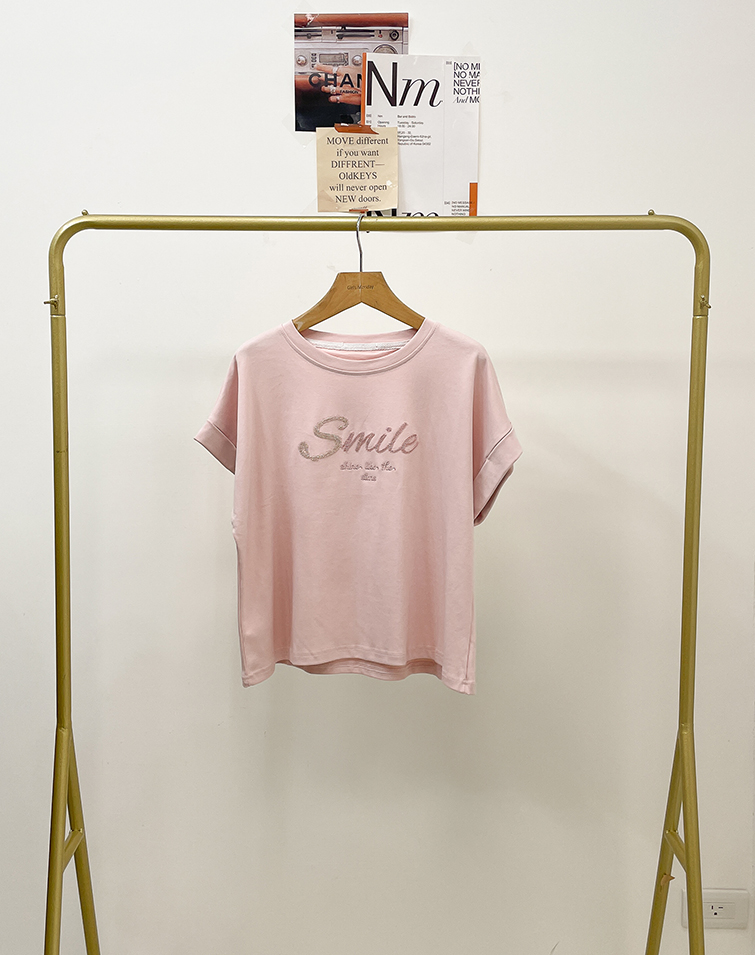 SMILE SHINY BEADED SHORT-SLEEVE TOP