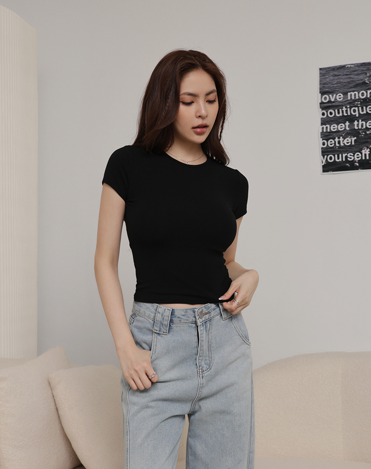 COTTON FEEL SOFT SHORT-SLEEVE TOP