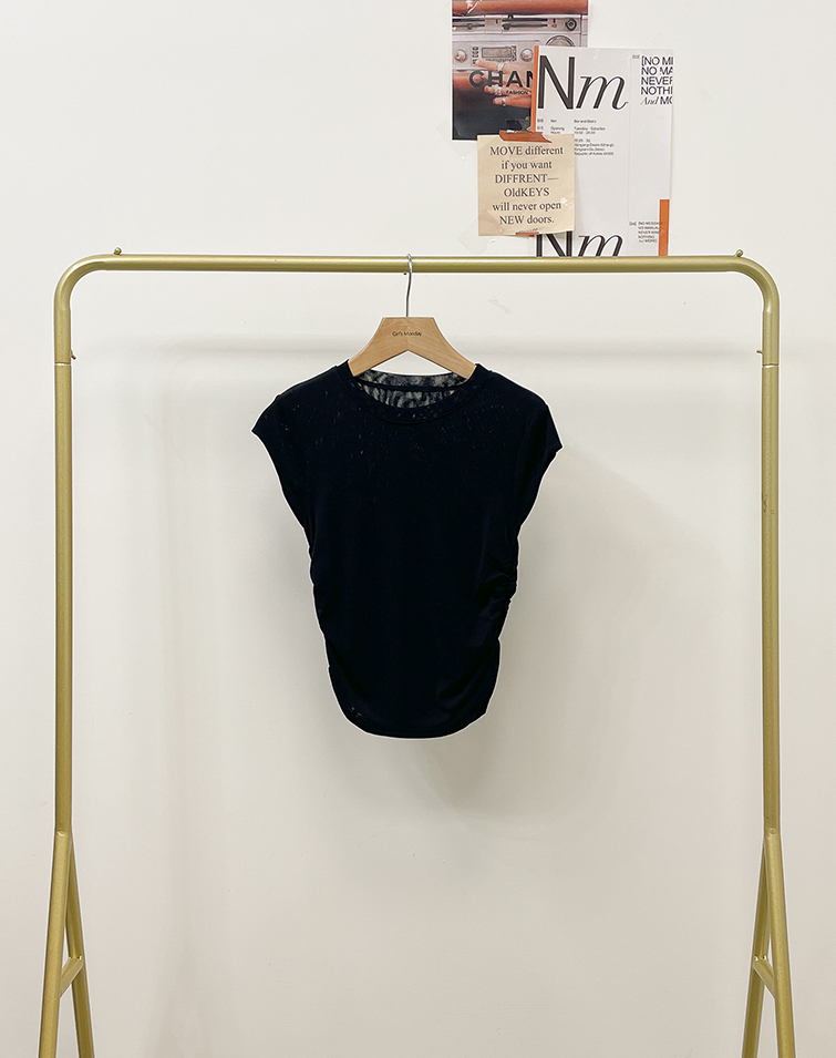 SOLID COLOR ROUND NECK WAISTED TOP