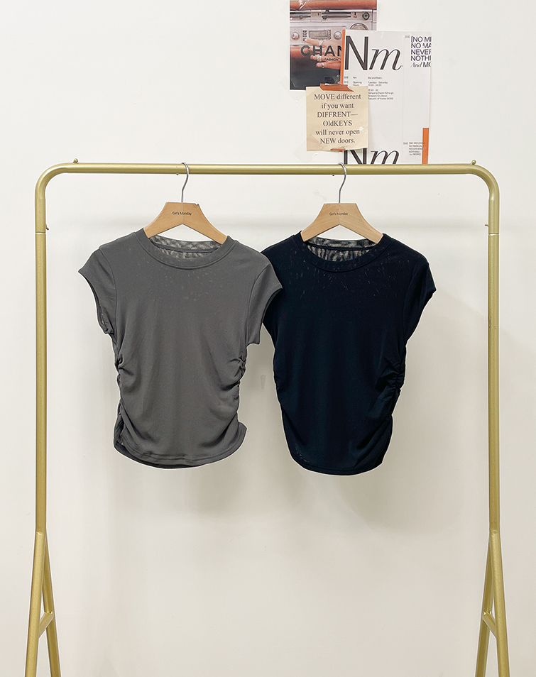 SOLID COLOR ROUND NECK WAISTED TOP