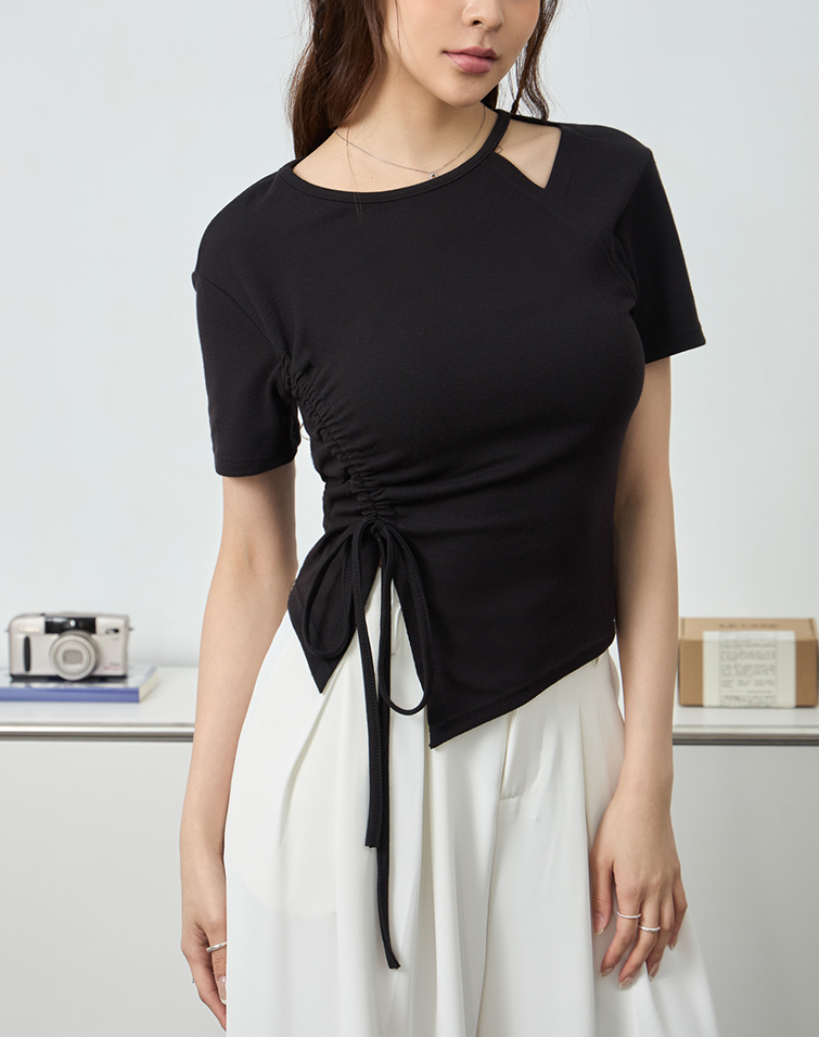 MIT RUCHED CUTOUT CURVE-FIT TEE