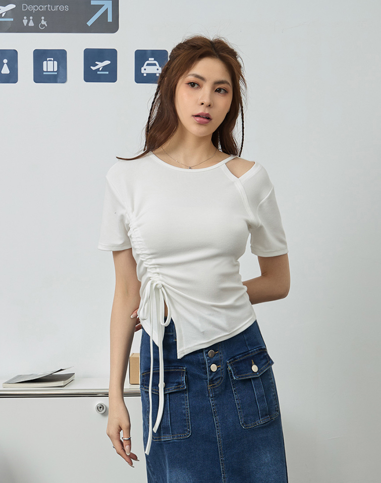 MIT RUCHED CUTOUT CURVE-FIT TEE