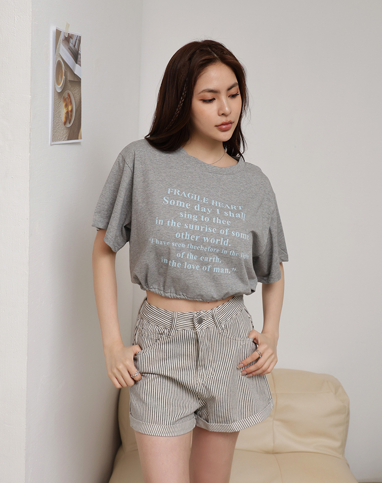 LETTER STREET STYLE DRAWSTRING SHORT SLEEVE TOP