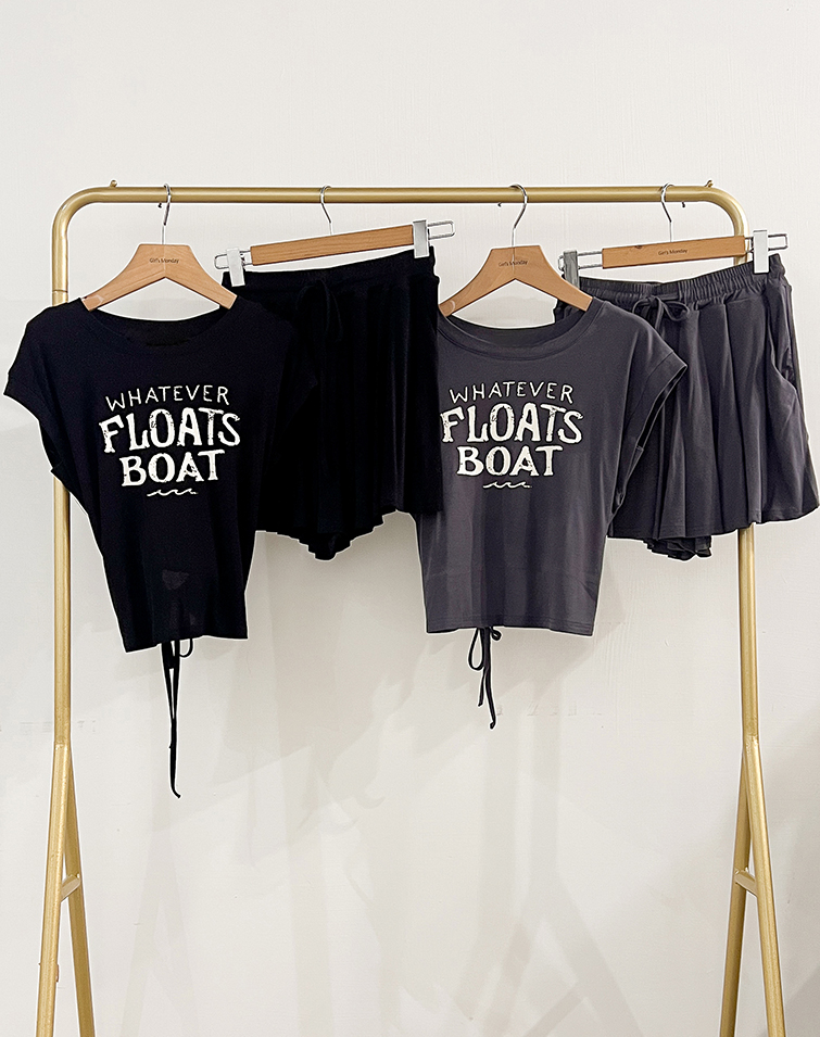 ENGLISH LETTERING TIE-FRONT SHORT-SLEEVE TOP SET