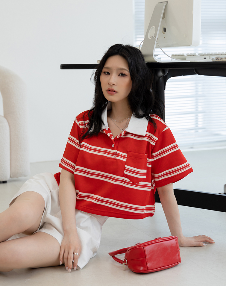 CLASSIC STRIPED COLLARED SHORT SLEEVE SHIRT